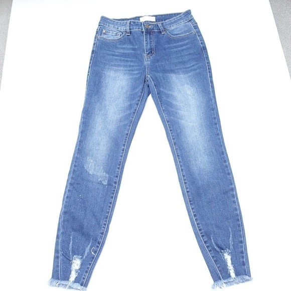 Nature Denim Jeans Women's 7 Blue Cotton Stretch Mid-Rise Distressed Skinny - Picture 1 of 8